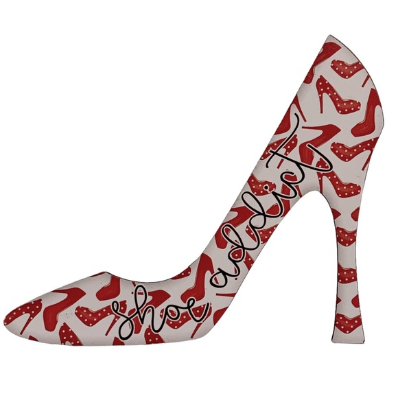 Plaque High Heel Shoe Addict Graphic Wall Sign Hang or Freestanding 10 X 8 in - Picture 7 of 11